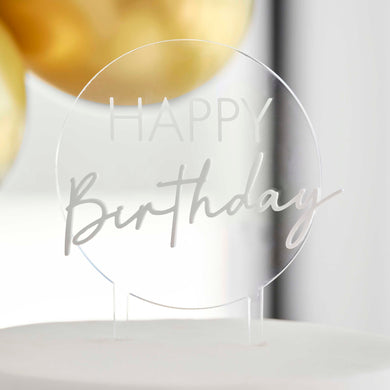 Happy Birthday Acrylic White Cake Topper