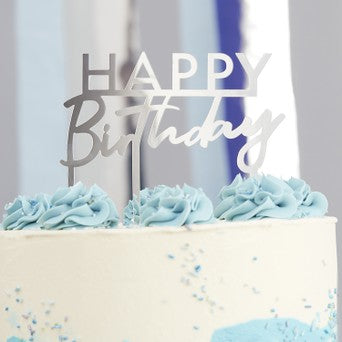 Silver Acrylic Happy Birthday Cake Topper