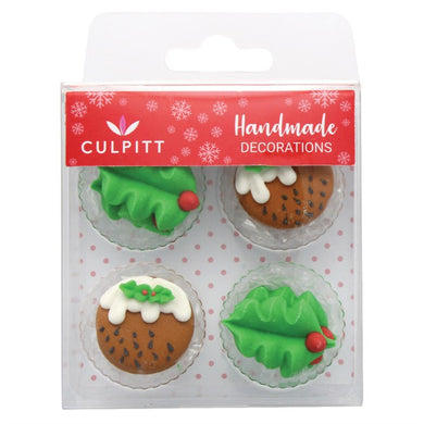 Christmas Puddings & Holly Decorations x 12