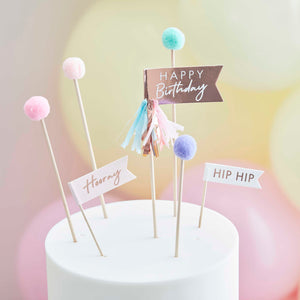 Pastel Pom Pom Happy Birthday Topper Kit