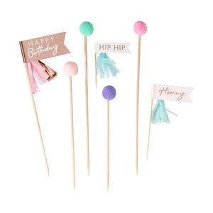 Pastel Pom Pom Happy Birthday Topper Kit