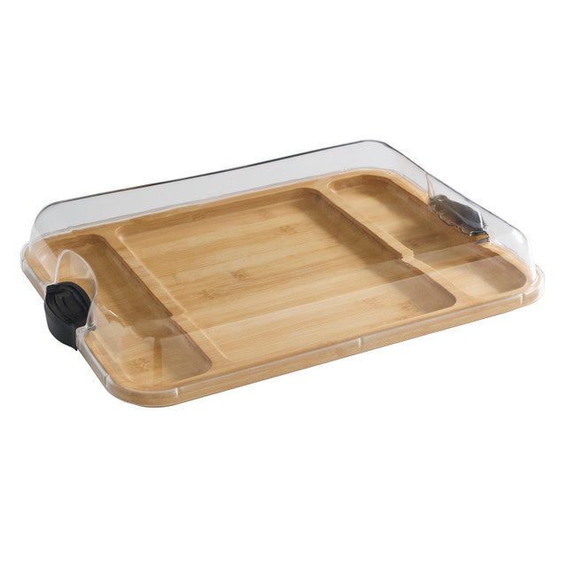 BUILD A BOARD Divided Rectangular Bamboo Platter with clear lid