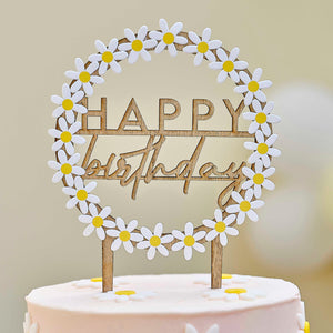 Happy Birthday Wooden Topper with Daisies