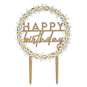 Happy Birthday Wooden Topper with Daisies