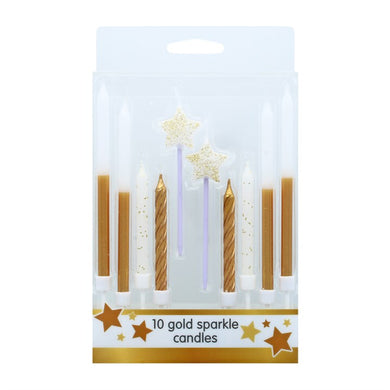 Gold Sparkle Candles x 10